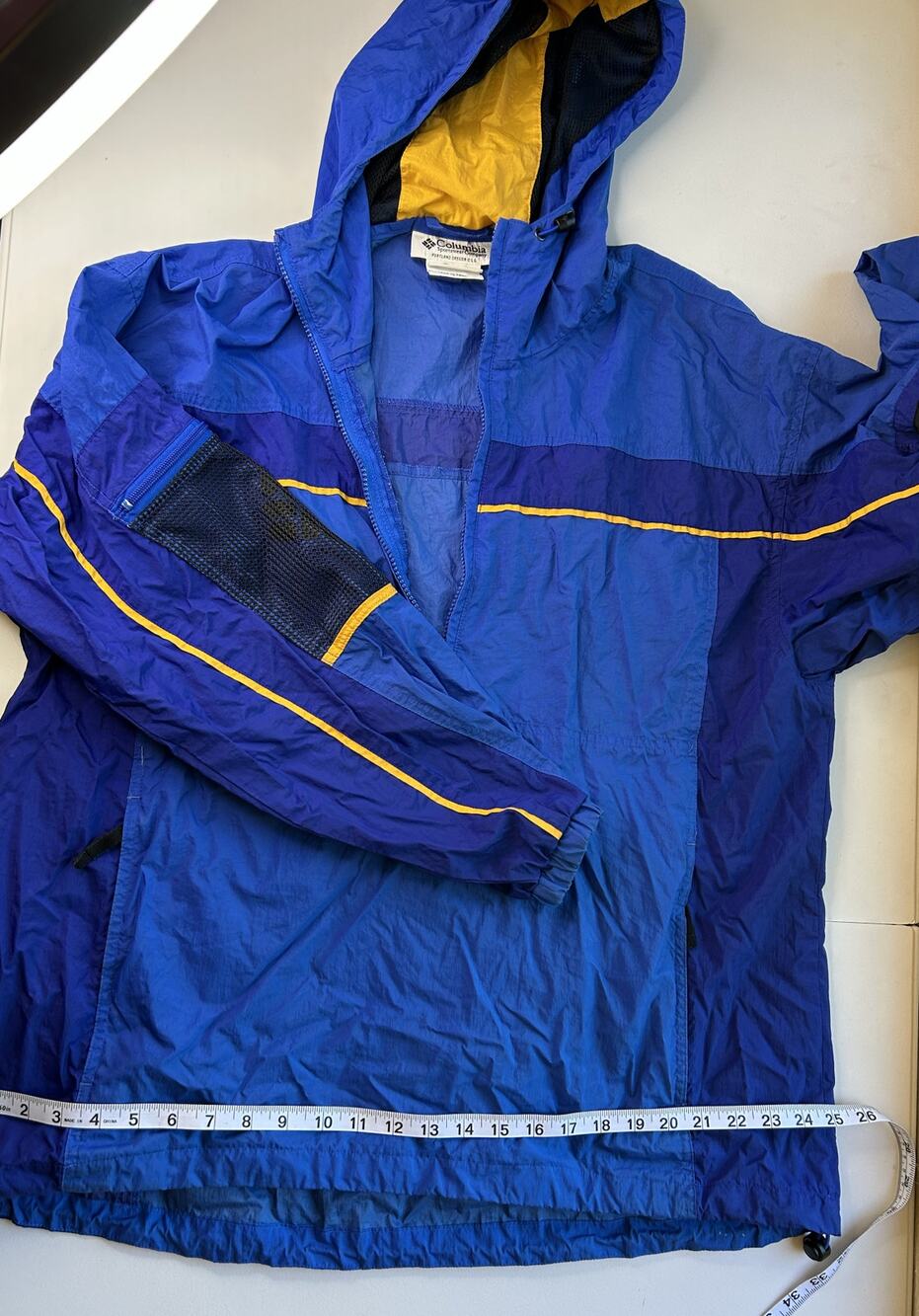 Columbia Men's Blue Yellow Hooded Windbreaker Jacket Size Large Mesh Vents